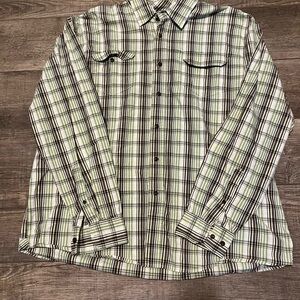 Wrangler Men's Plaid Shirt - Brown, White, and Green